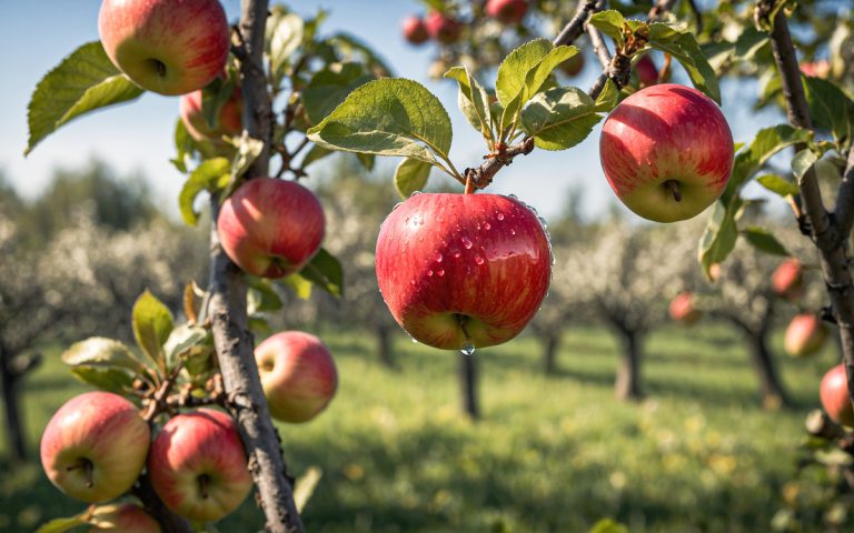 A,Close up,Of,Ripe,Red,Apples,,Glistening,With,Water,Droplets,